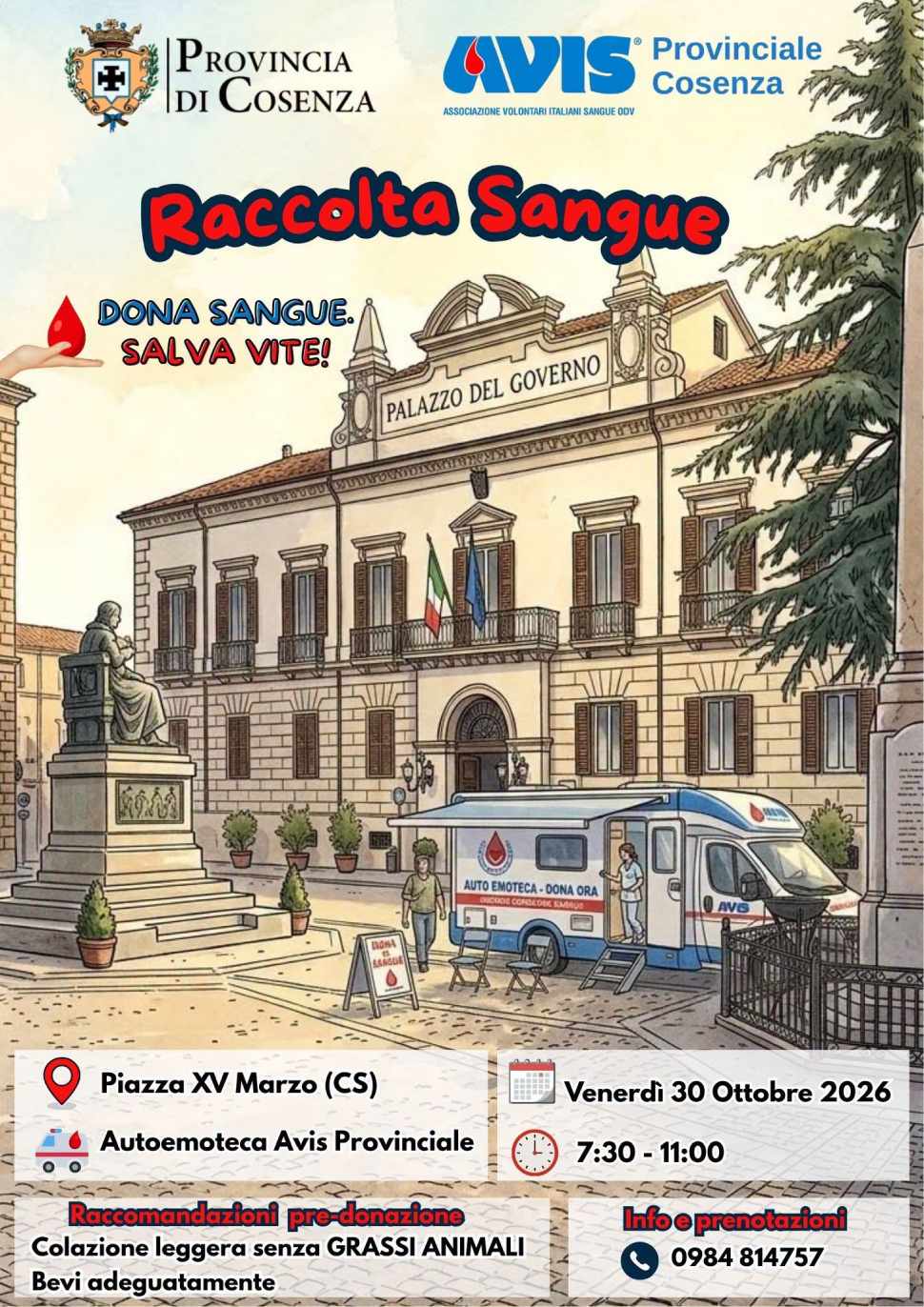 Cosenza: l'Avis provinciale promuove in Piazza XV Marzo una raccolta straordinaria di sangue 53 avis provinciale cosenza 30 ottobre