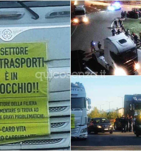 Caro carburante e trasporto, scattano blocchi e presidi in tutta la Calabria. Tir fermi da San Lucido a Rende - FOTO 56 blocco da falerna a Rende (1)