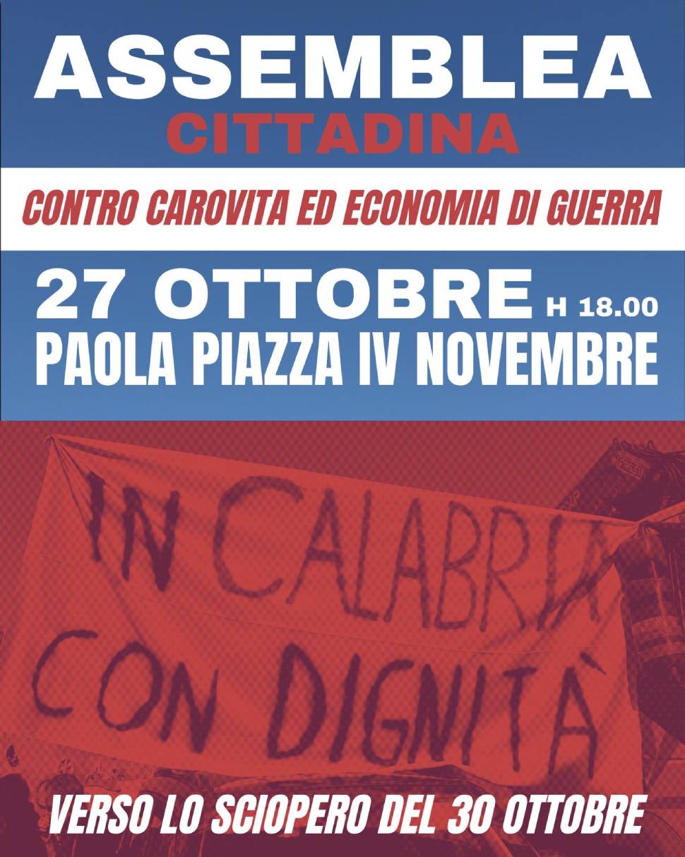 Sciopero generale del 30 ottobre, a Paola indetta un'assemblea cittadina in piazza 52 paola piazza IV Novembre - sciopero 30 ottobre 02