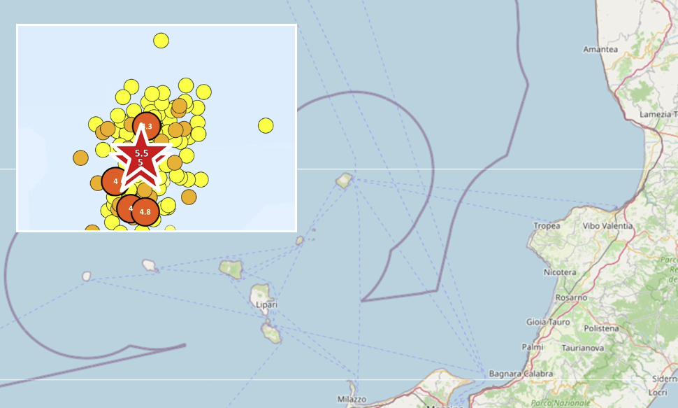 Sciame sismico nel mar Tirreno Meridionale: oltre 140 scosse di terremoto, la forte scossa di magnitudo 5.5 247 sciame sismico Mar tirreno