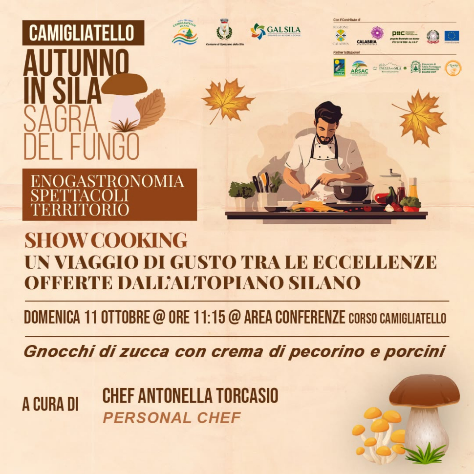 A Camigliatello Silano la 57ª Sagra del Fungo: sapori, musica e tradizione nel cuore della Sila | Programma 58 sho cooking antonella torcasio Camigliatello Sila 2026